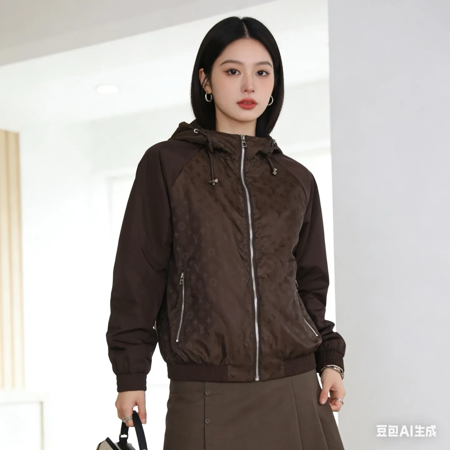Louis Vuitton/Louis Vuitton old flower all-over printed sleeves patchwork hooded thin coat
